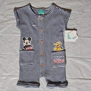 Disney Baby Size 12 Months Mickey Mouse and Pluto Best Buds Romper w/Pockets New